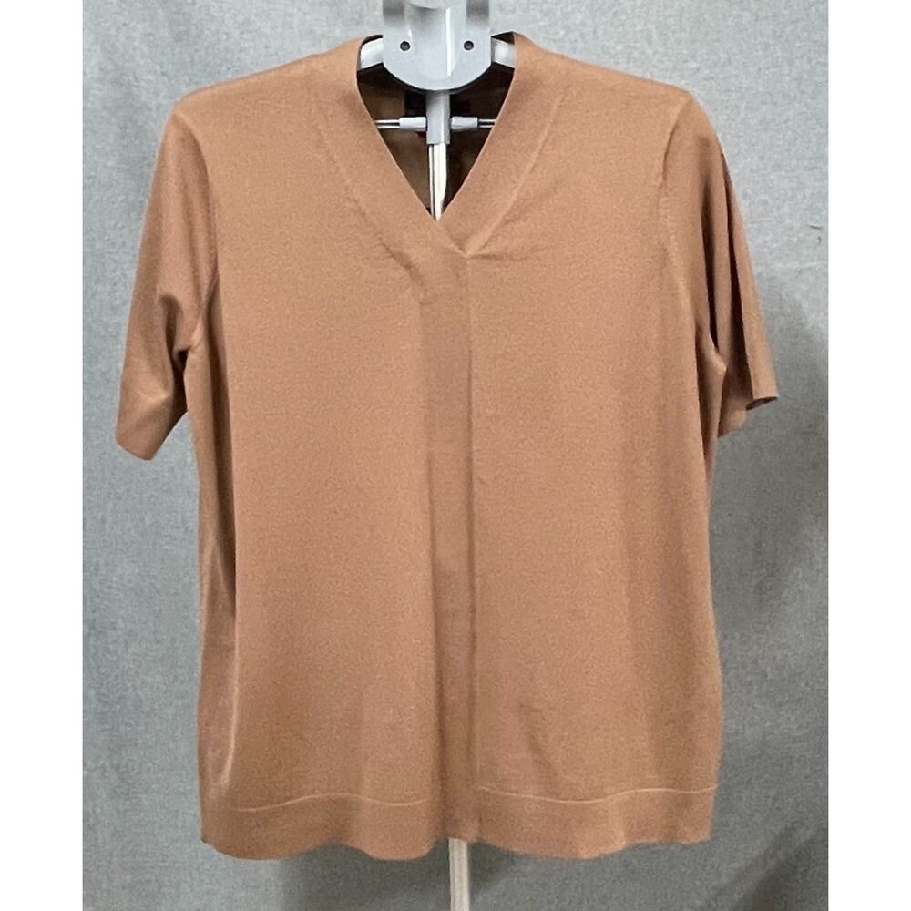 Pendleton Plus 1X NWT Camel Silk Blend Short Sleeve V Neck Sweater Top